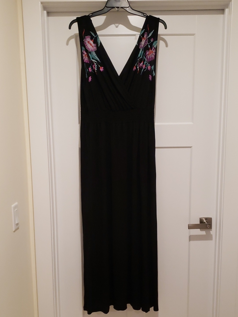 Venus NEW Black Sleeveless V-Neck Maxi Dress with Pink & Green Floral Accent
